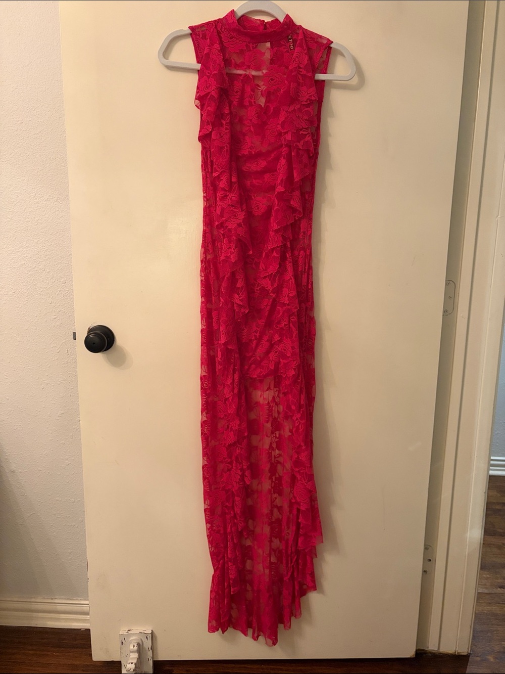 Hot fuchsia High-Low Lace Maxi Dress